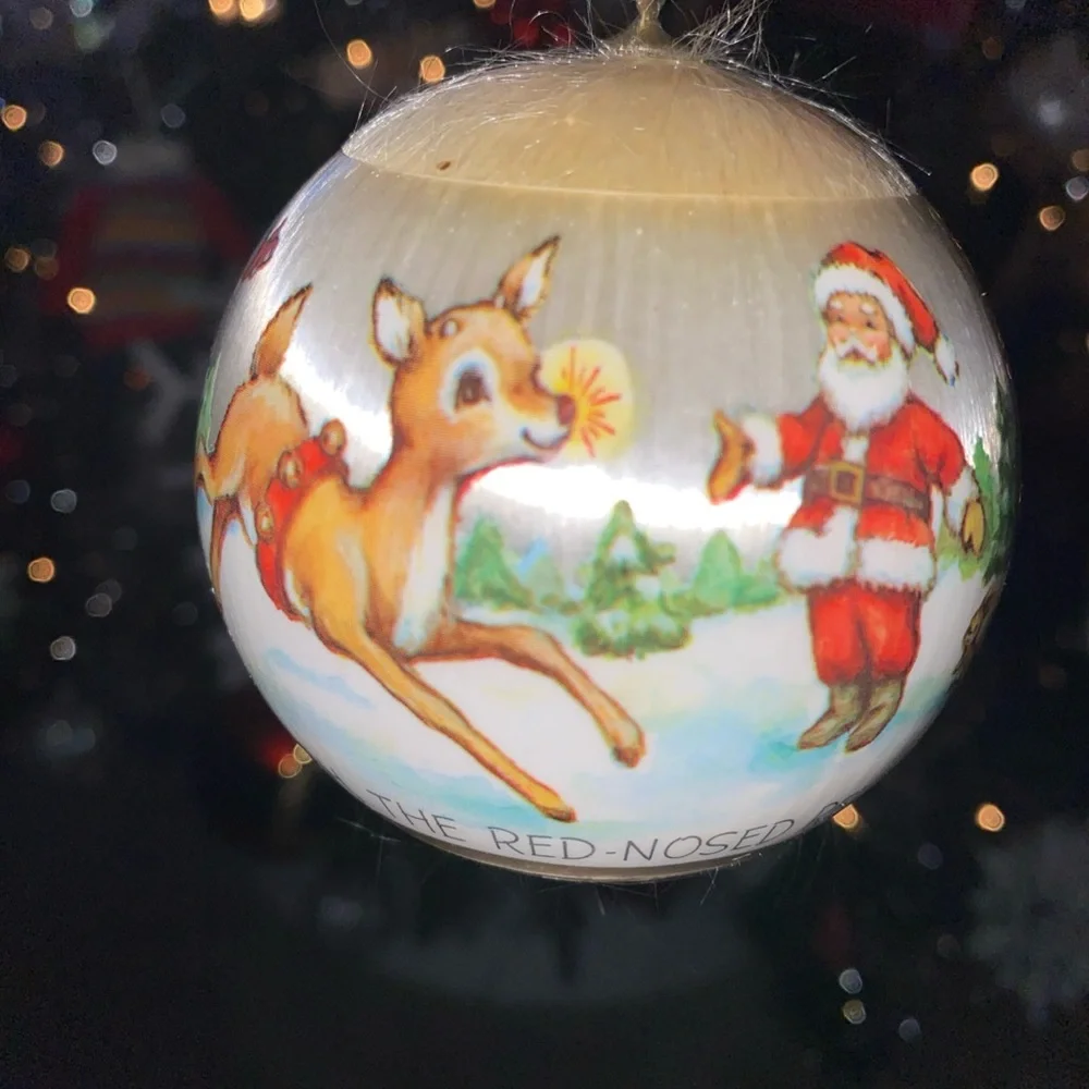 VINTAGE‎ 1976 HALLMARK Cards RUDOLPH THE RED NOSED REINDEER SATIN BALL ORNAMENT